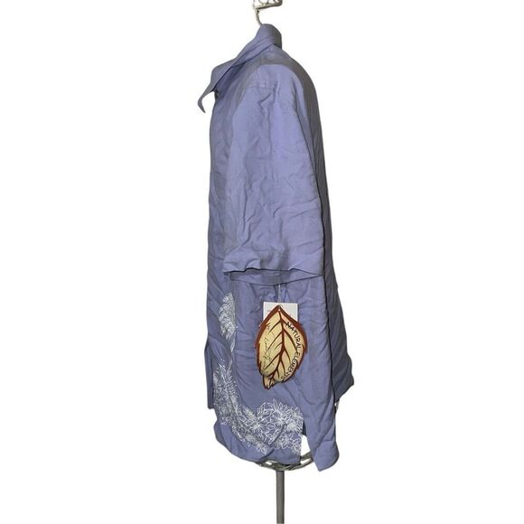 NEW WITH TAGS Natural Elements Womens Size 1X Silk Hawaiian Camp Shirt blue/purp - Picture 4 of 9